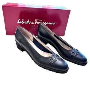 Salvatore Ferragamo Women's Navy Leather Loafers